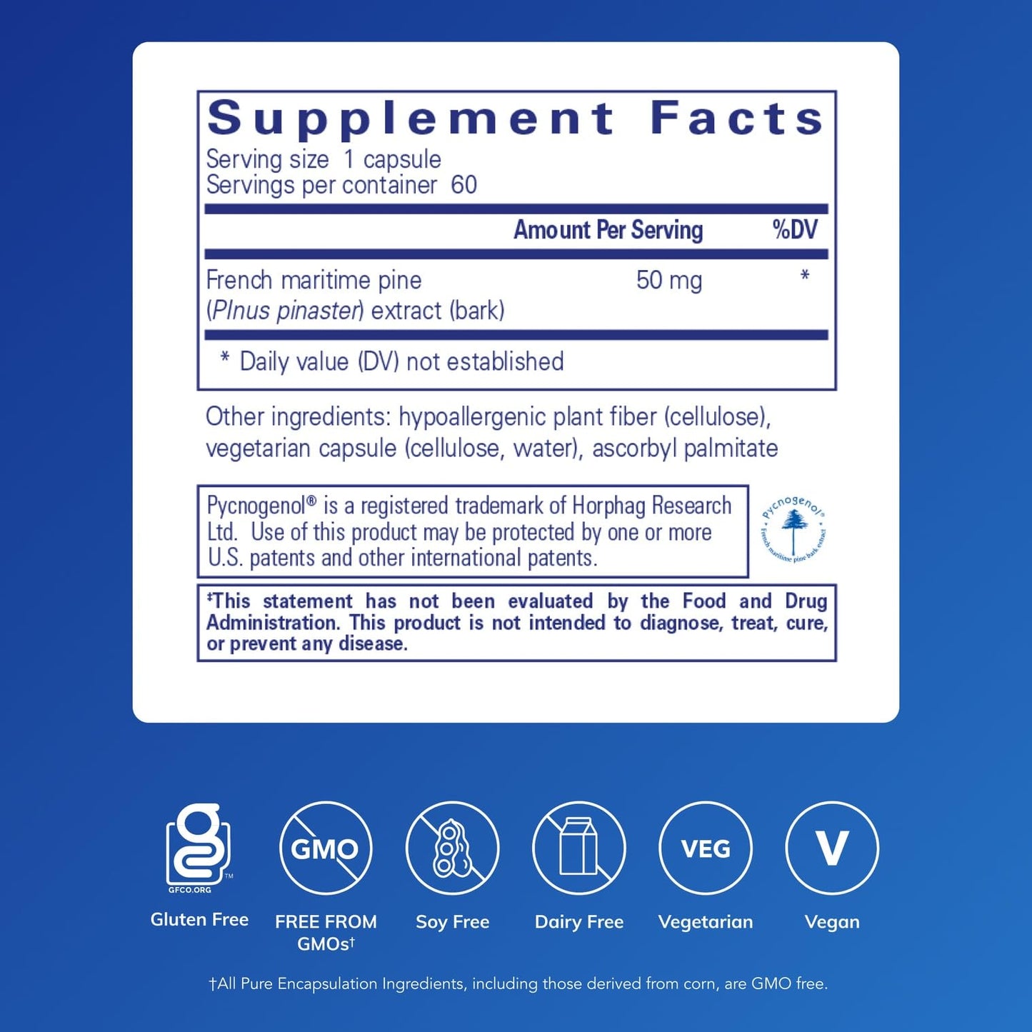 Pure Encapsulations Pycnogenol (Pine Bark Extract) 50 mg | Hypoallergenic Supplement for Cognitive Function & Cardiovascular Health | 60 Capsules