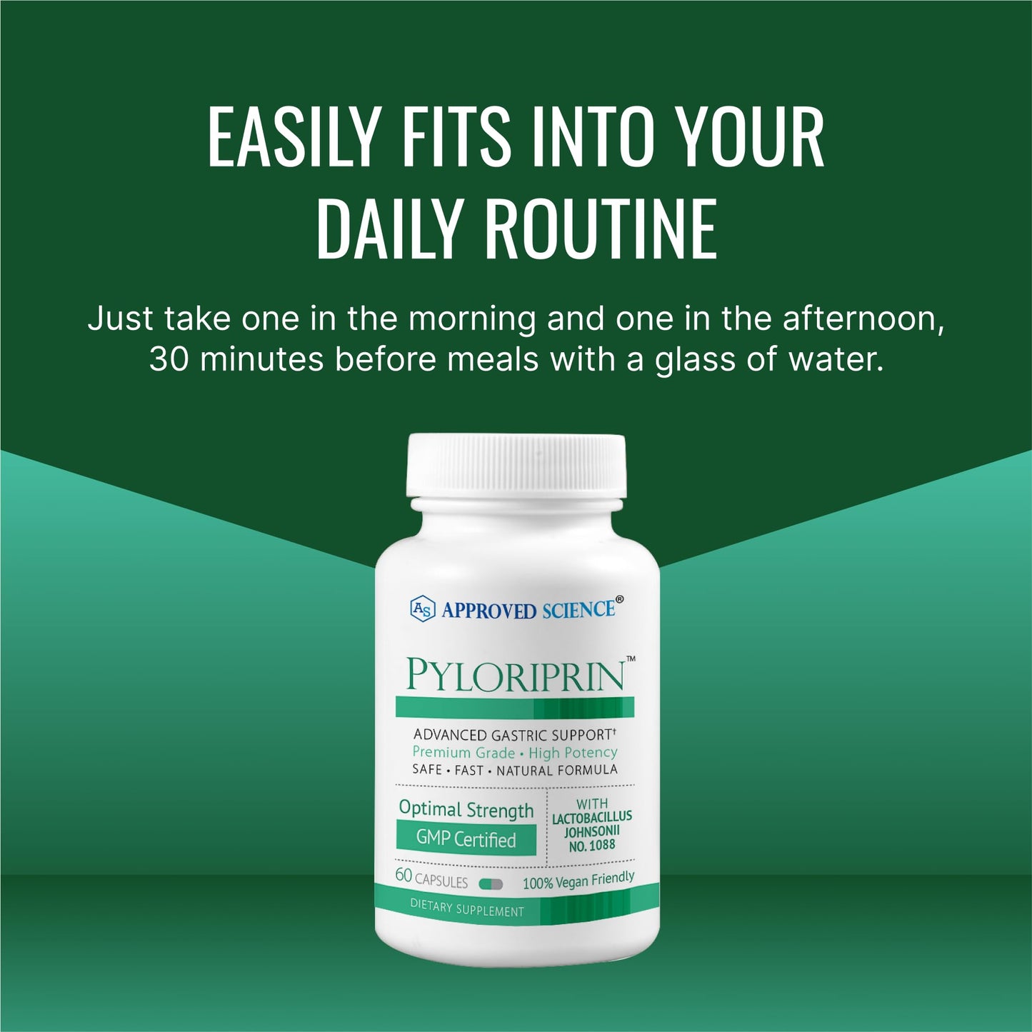 Approved Science Pyloriprin - Advanced Digestive Support for a Healthy Stomach (180 Vegan Capsules)