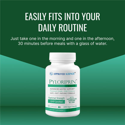Approved Science Pyloriprin - Advanced Digestive Support (Zinc L-Carnosine, Probiotic, Broccoli Sprout, Deglycyrrhized Licorice) - 60 Vegan Capsules