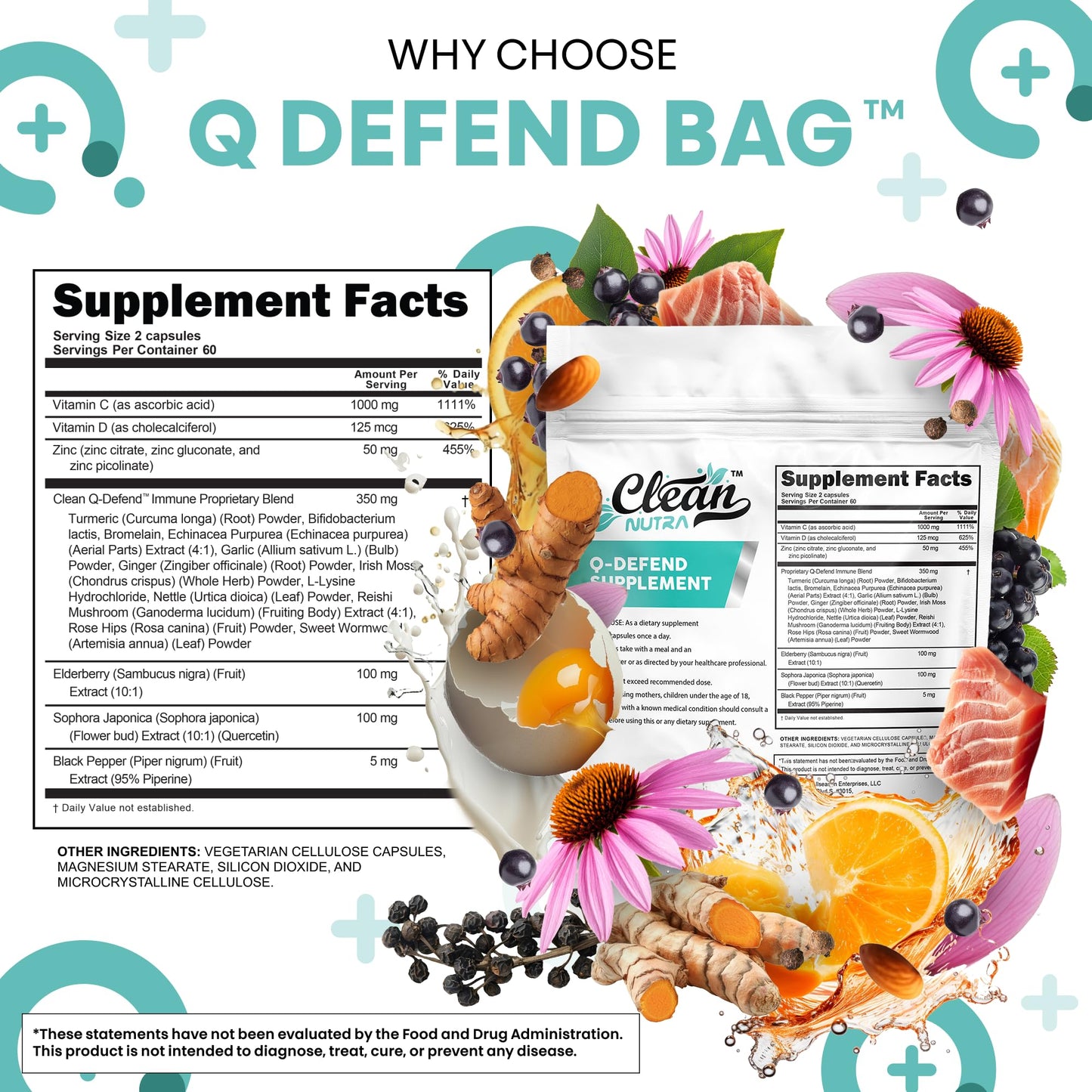 Q Defend Immune Support Supplement with Quercetin, Zinc, Vitamin C & D3 | Clean Nutra