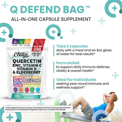 Q Defend Immune Support Supplement with Quercetin, Zinc, Vitamin C & D3 | Clean Nutra