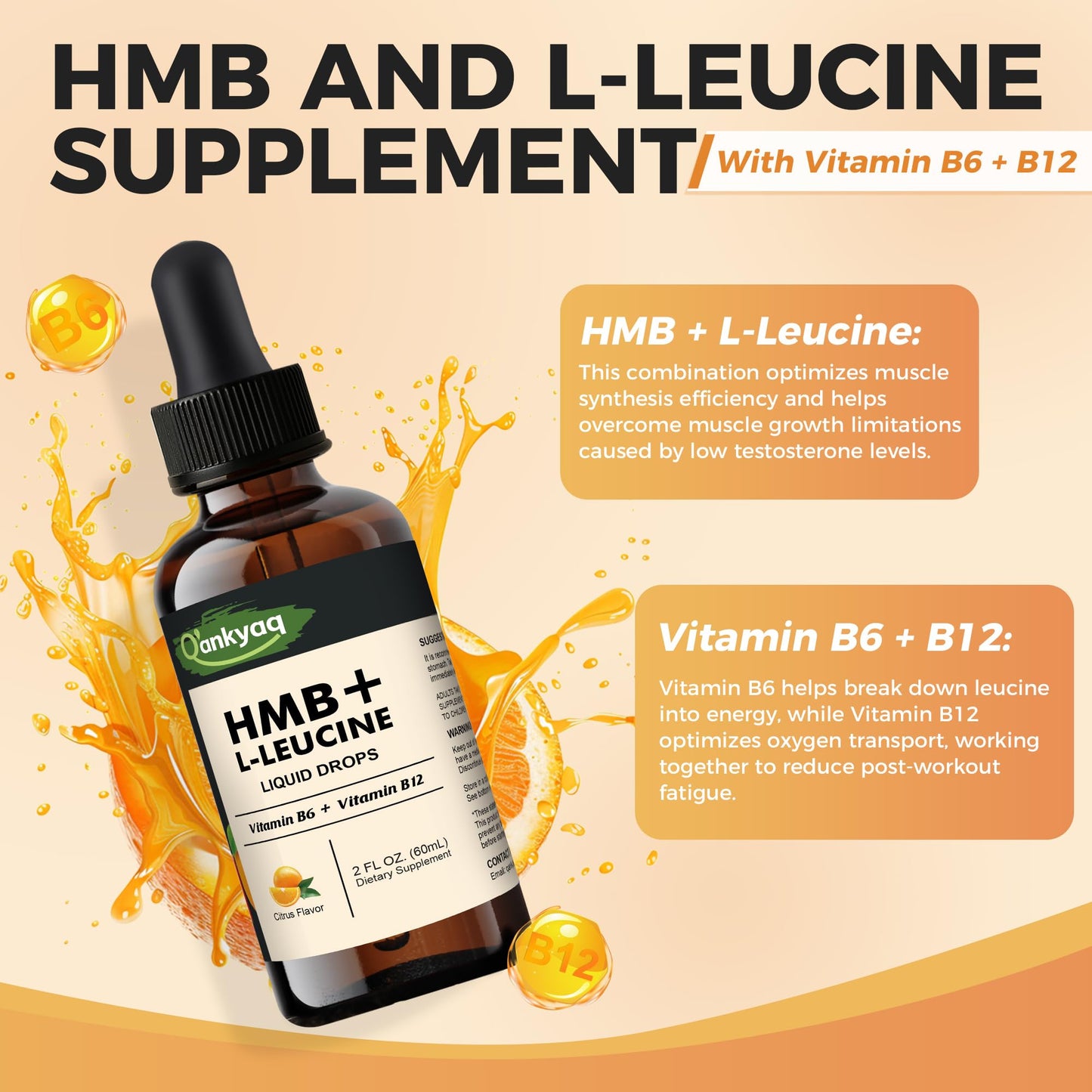 Q'ankyaq Leucine HMB Liquid Drops – Sugar Free, Vegan, 2 Fl Oz | L-Leucine HMB for Muscle Support & Recovery