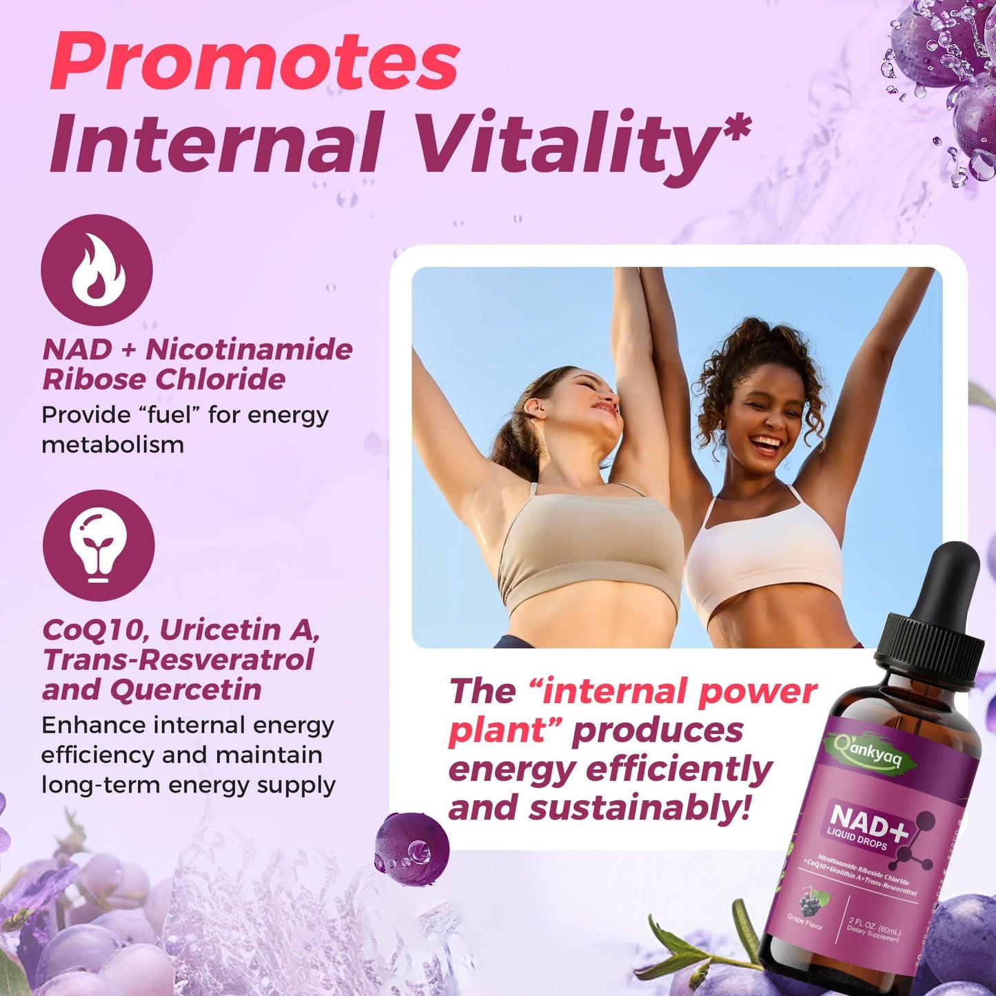 Q'ankyaq NAD+ Plus Liquid for Women – NAD 1000mg Drops with NR & Trans-Resveratrol