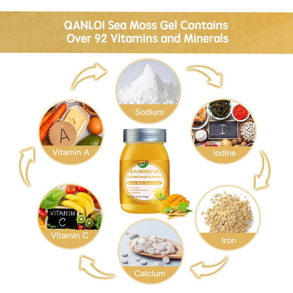 QANLOI Seamoss Gel with Irish Sea Moss - Immune Support, Ashwagandha Mango, 15oz