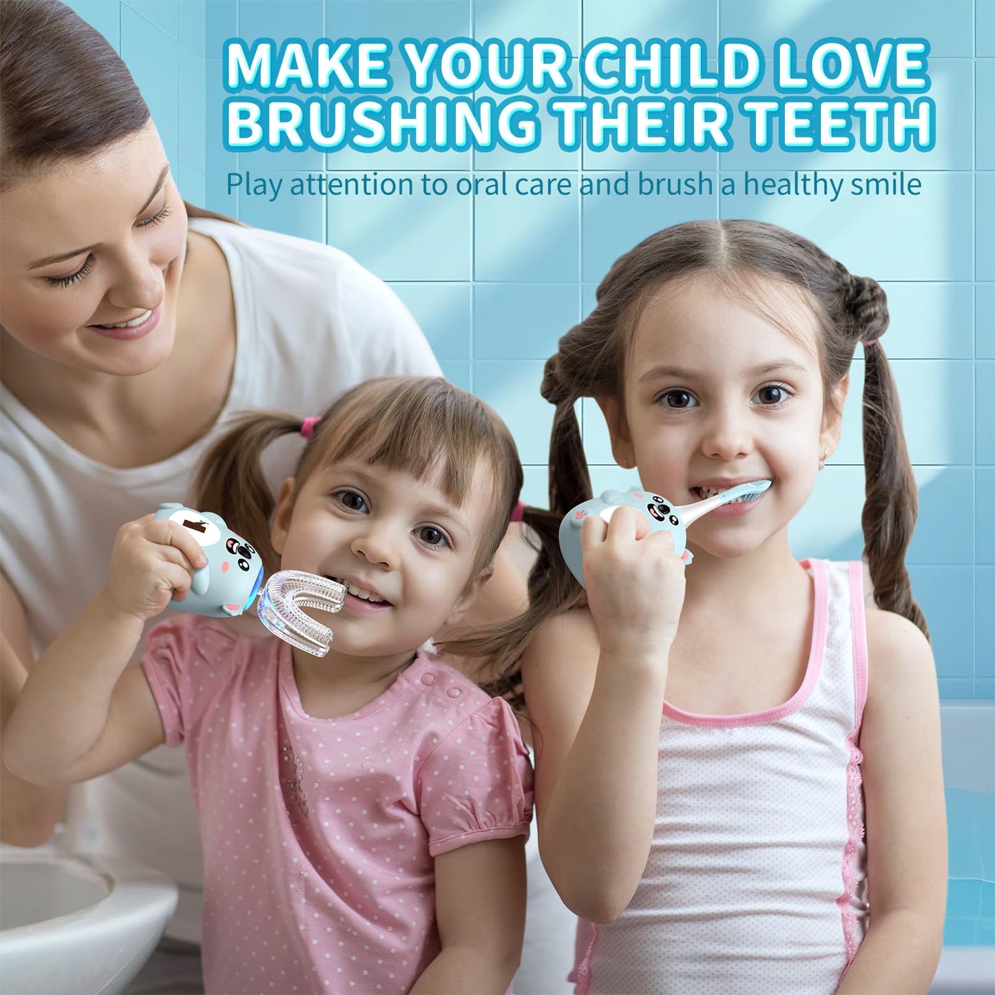 QDCYP Kids U-Shaped Electric Toothbrush | 6 Modes, 4 Brush Heads, Koala Design (Ages 2-6)