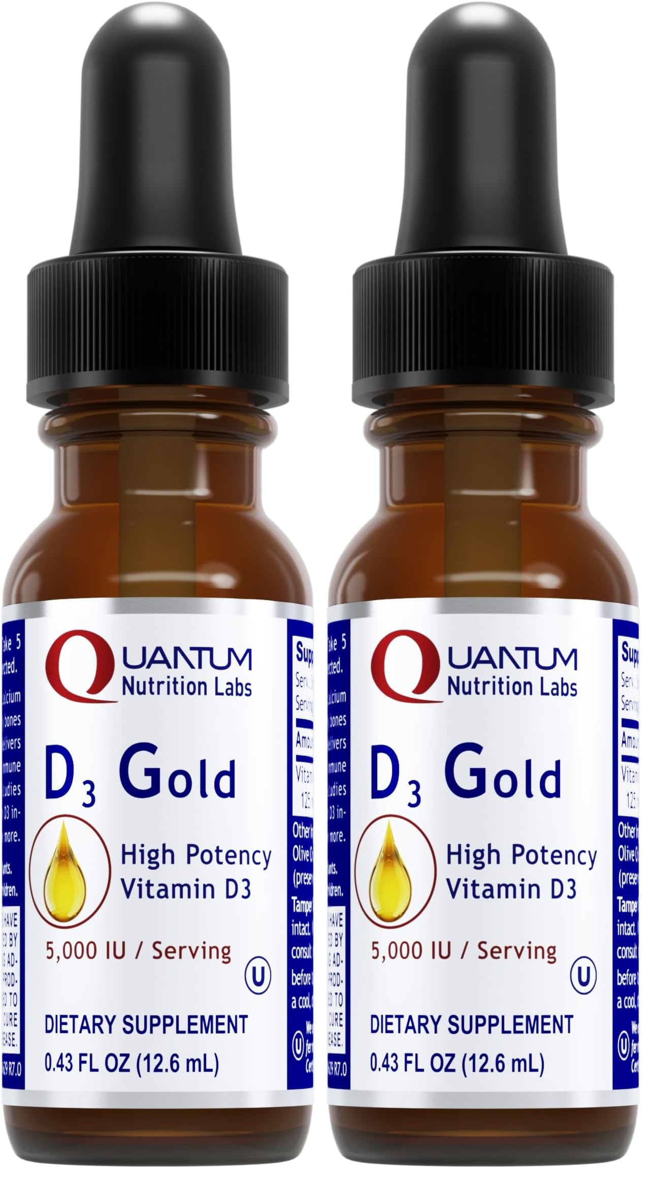 QNL D3 Gold Vitamin D Liquid Drops – Bone Strength, Immune & Cardiovascular Support | 0.43 fl oz (Pack of 2)