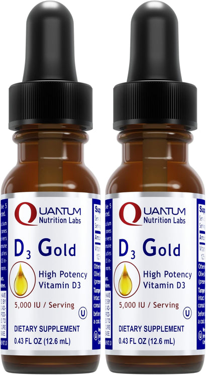 QNL D3 Gold Vitamin D Liquid Drops – Bone Strength, Immune & Cardiovascular Support | 0.43 fl oz (Pack of 2)