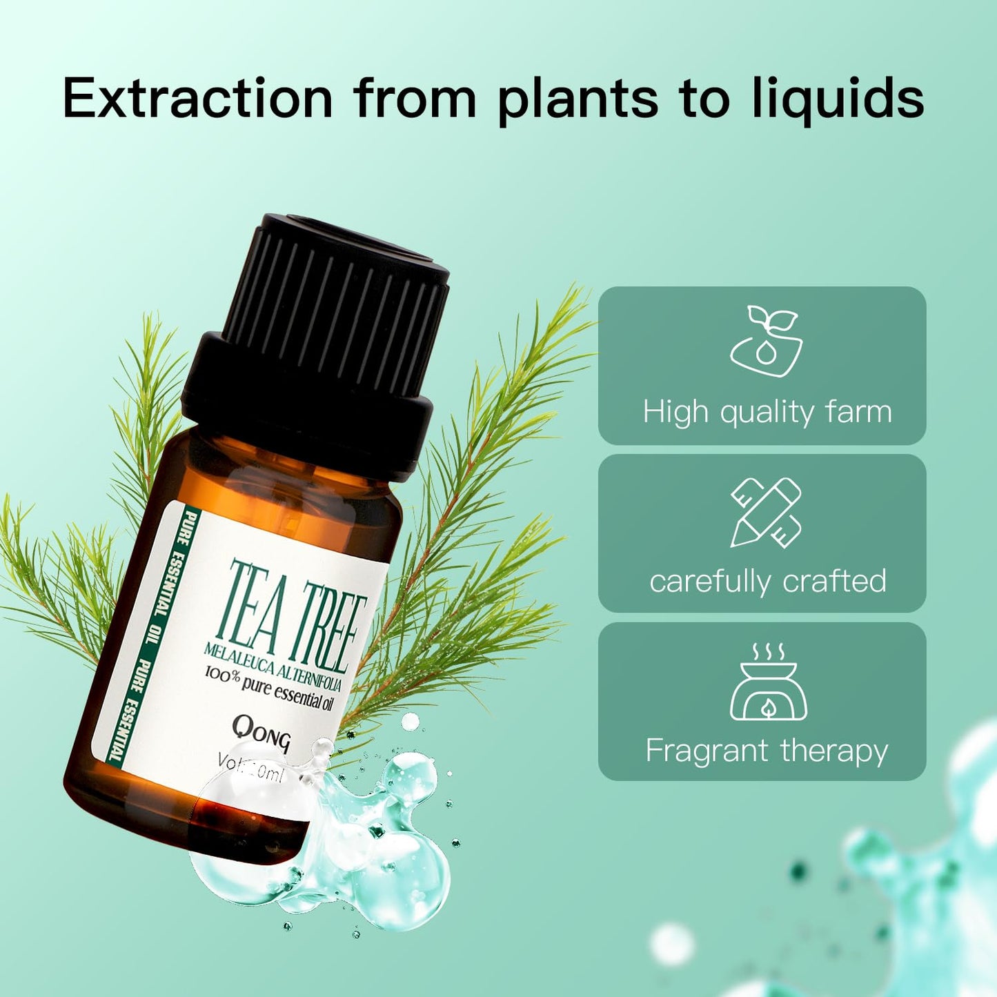 QONG Tea Tree Essential Oil Blend - 100% Pure, Undiluted 10mL for Diffuser, Anti-Dandruff & Anti-Itch