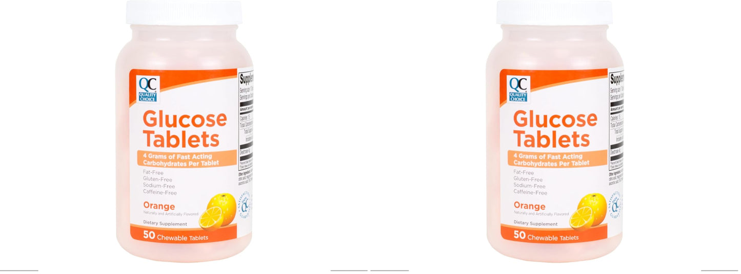 Quality Choice Fast Acting Glucose Tablets – Orange Flavor, 50 Tablets (Pack of 2)