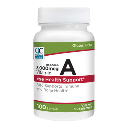 Quality Choice Vitamin A 3,000 mcg Softgels (10,000 IU) — Vision, Immune & Bone Support | 100 Softgels