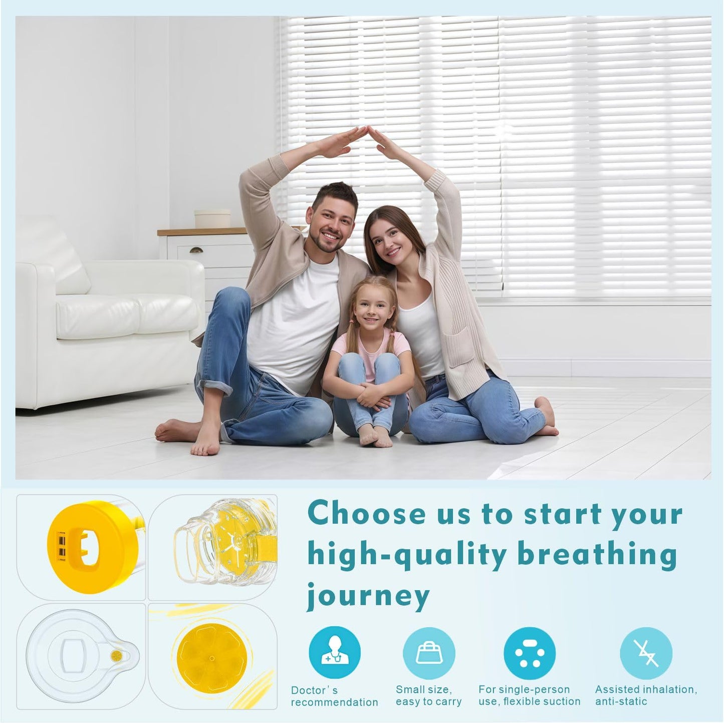 Quanler Nessi OTC Spacer (Adult-Blue) – Soft Silicone Inhaler Spacer for Adults & Kids