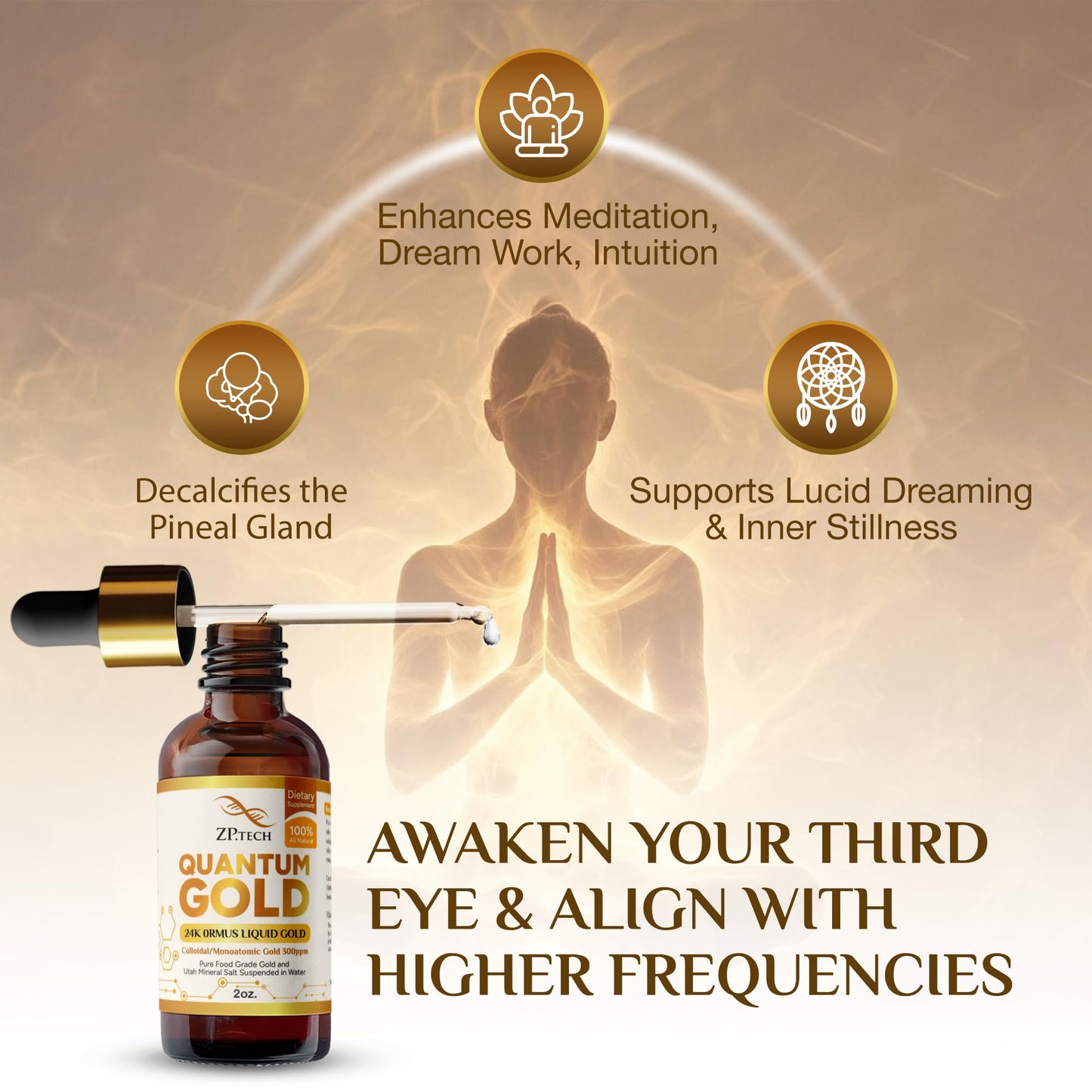 Quantum Gold Liquid Ormus Monoatomic Gold Elixir 24K – 2oz | Pineal Activation & Lucid Dreaming