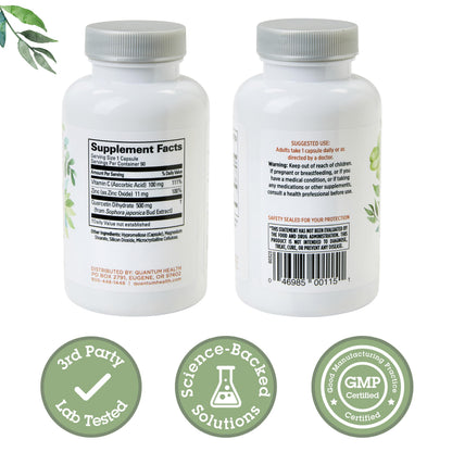 Quantum Health Quercetin+ 500mg Immune Support - Zinc & Vitamin C, 90 Capsules