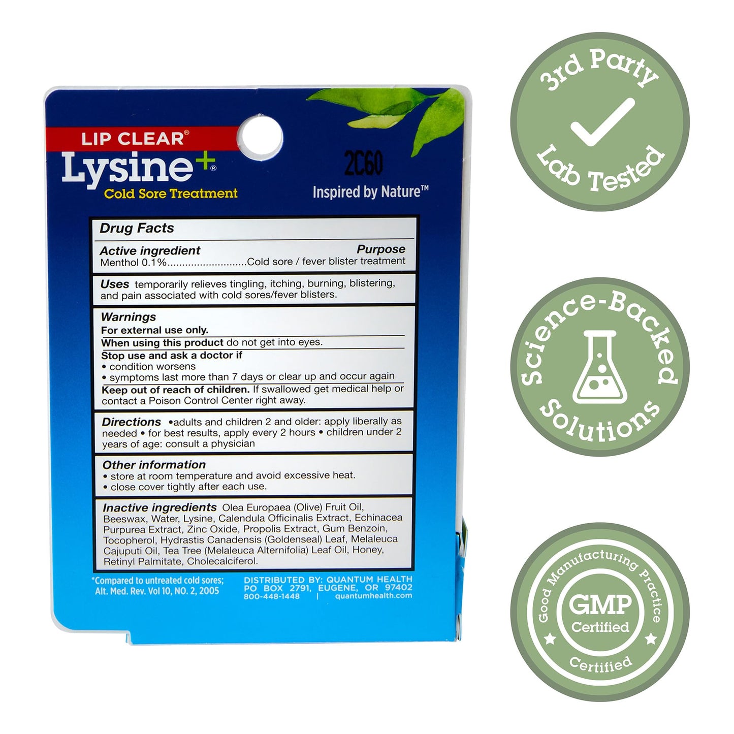 Quantum Lip Clear Lysine+ Cold Sore Treatment | Menthol, Calendula & Propolis Ointment 0.25 oz