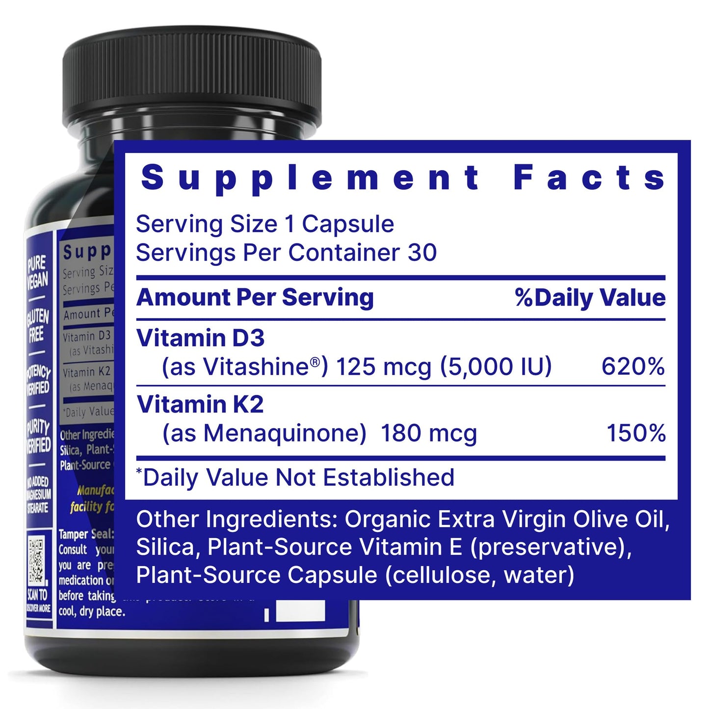 Quantum Nutrition Labs Vitamin D3 & K2 5000 IU – Bone & Heart Health (30 Vegan Caps)