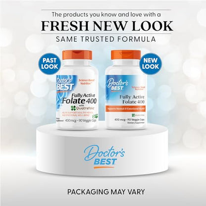 Doctor's Best Fully Active Folate with Quatrefolic 400 mcg – Healthy Mood, Memory & Circulation | 90 VC