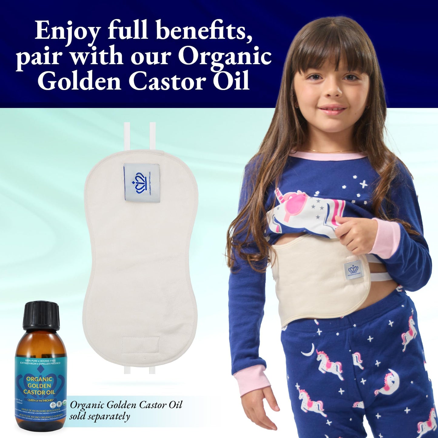 Queen of the Thrones Castor Oil Pack for Kids – Heatless, Less-Mess, Reusable | Organic Cotton Flannel
