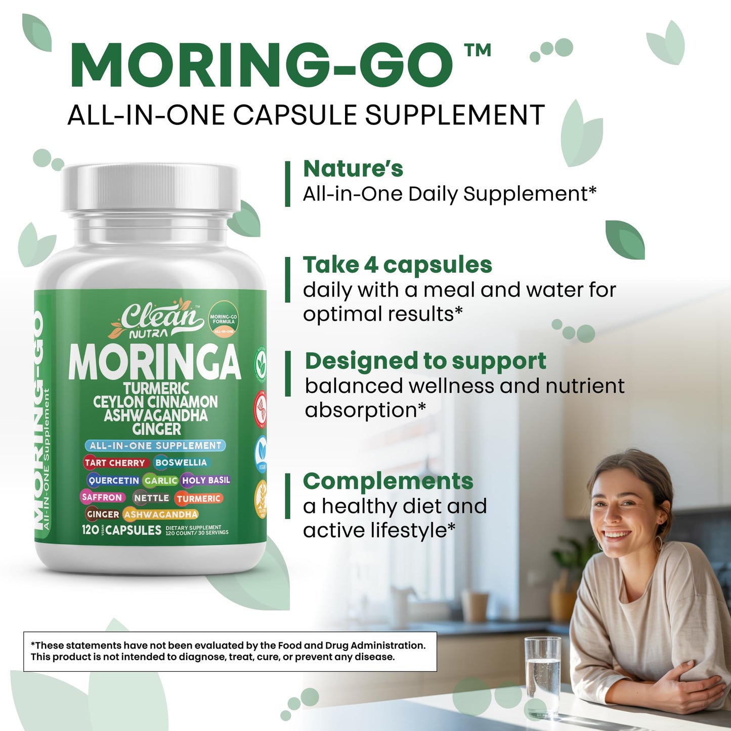 Moringa Powder Capsules + Turmeric Moringa Leaf – Clean Nutra Moring-Go