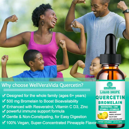 Quercetin with Bromelain Liquid Drops – 4X Stronger Than Capsules & Pills, 7-in-1 Immune Support