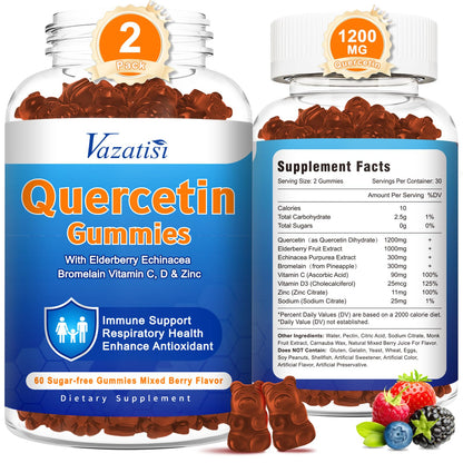 2 Pack Quercetin Gummies with Bromelain – Immune Support, Vegan, Mixed Berry