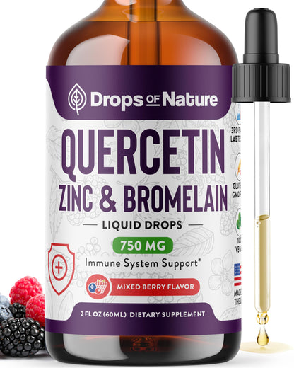 Quercetin Liquid Drops with Bromelain & Zinc – Immune Support (2 oz)