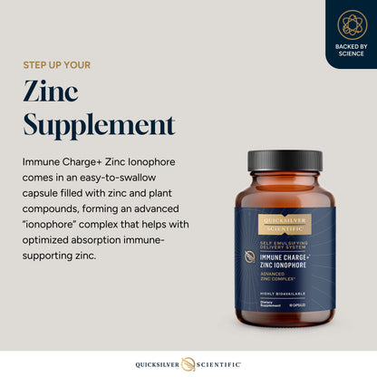 Quicksilver Immune Charge+ Zinc Ionophore – Zinc + Quercetin, Luteolin & Hesperetin (60 Capsules)
