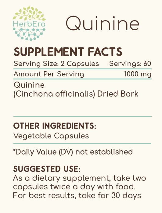 HerbEra Quinine 120 Capsules – 1000 mg Wildcrafted Cinchona Bark