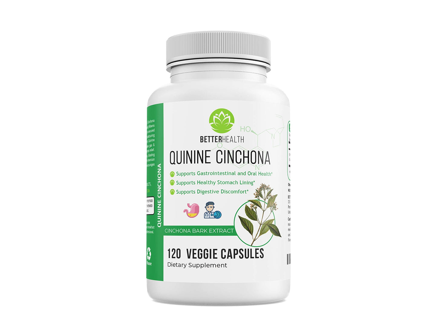Quinine Cinchona Bark Extract – 500 mg Herbal Supplement for Digestive, Immune & Muscle Support (120 Caps)