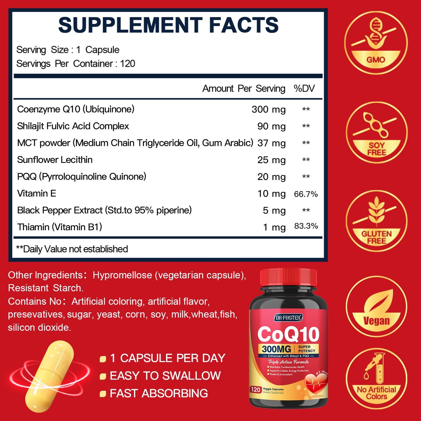 Quinovit CoQ10 300mg with PQQ & Shilajit - 120 Capsules | High Absorption