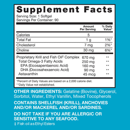 Qunol Advanced Omega-3 Krill & Fish Oil Complex – 10x Better Bioavailability, 250mg EPA & DHA, 90 Count