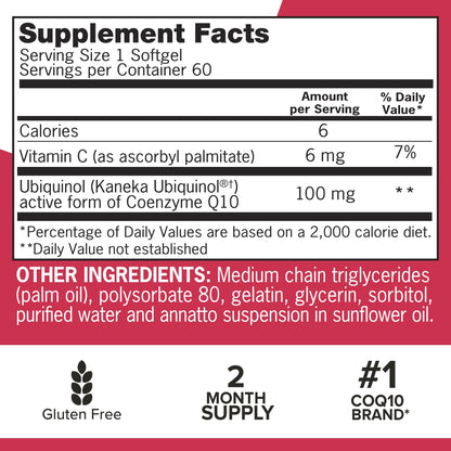 Qunol Ubiquinol CoQ10 100mg Softgels – Superior Absorption – 60 Count