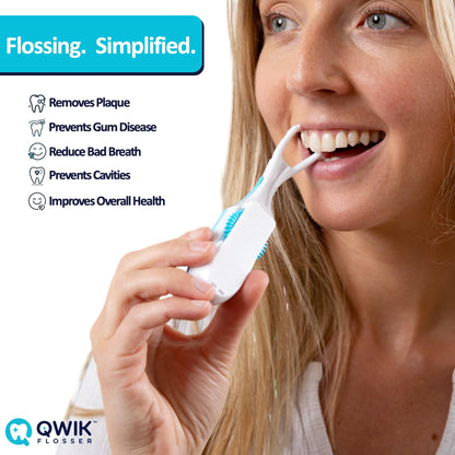 QWIK Automatic Dental Flosser – Click-to-Use, Refillable, Travel-Ready (Light Blue)