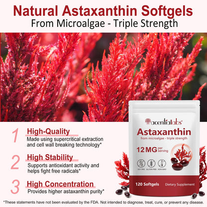 QYCOTXYR Astaxanthin 12mg | Premium Antioxidant Softgels – 120 Count