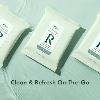 Rael Feminine Wipes – Flushable, pH-Balanced Travel Size (10 Wipes x 2)