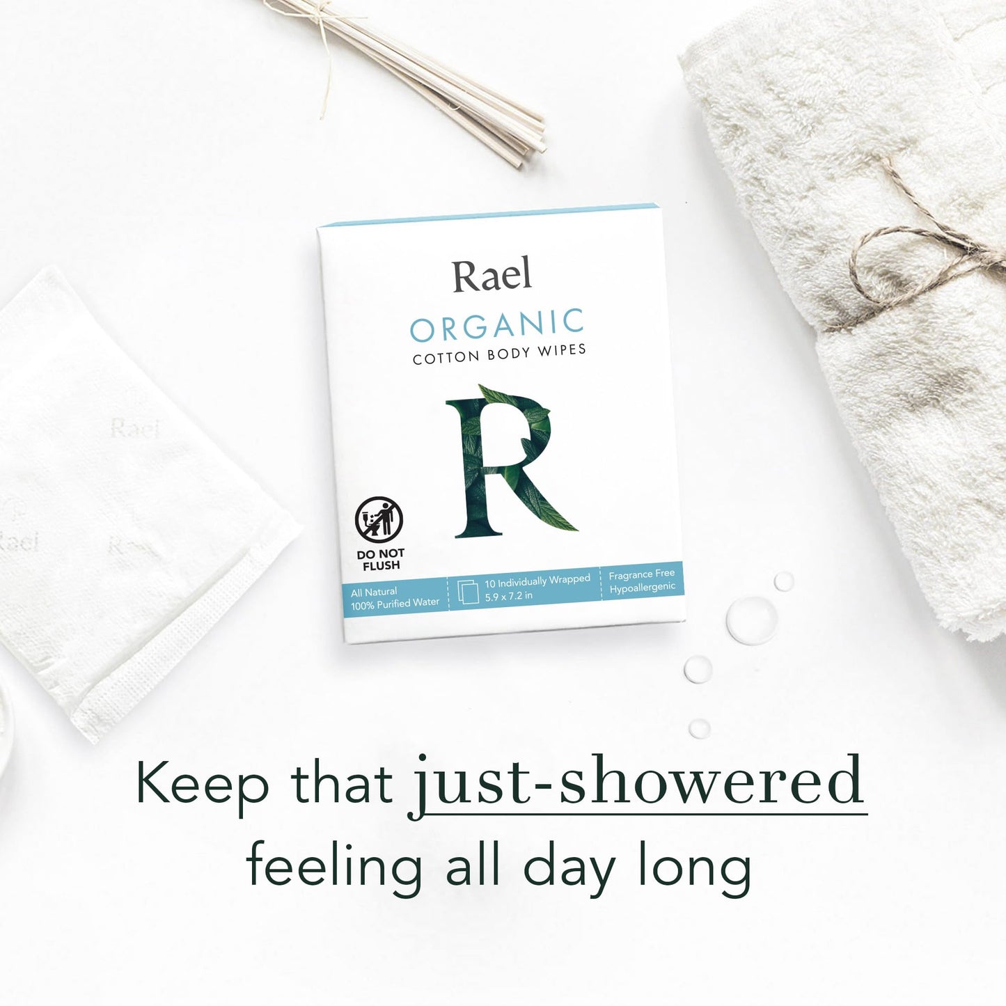 Rael Organic Cotton Wipes - Individually Wrapped Body Cloths for All Skin Types (2 x 10)