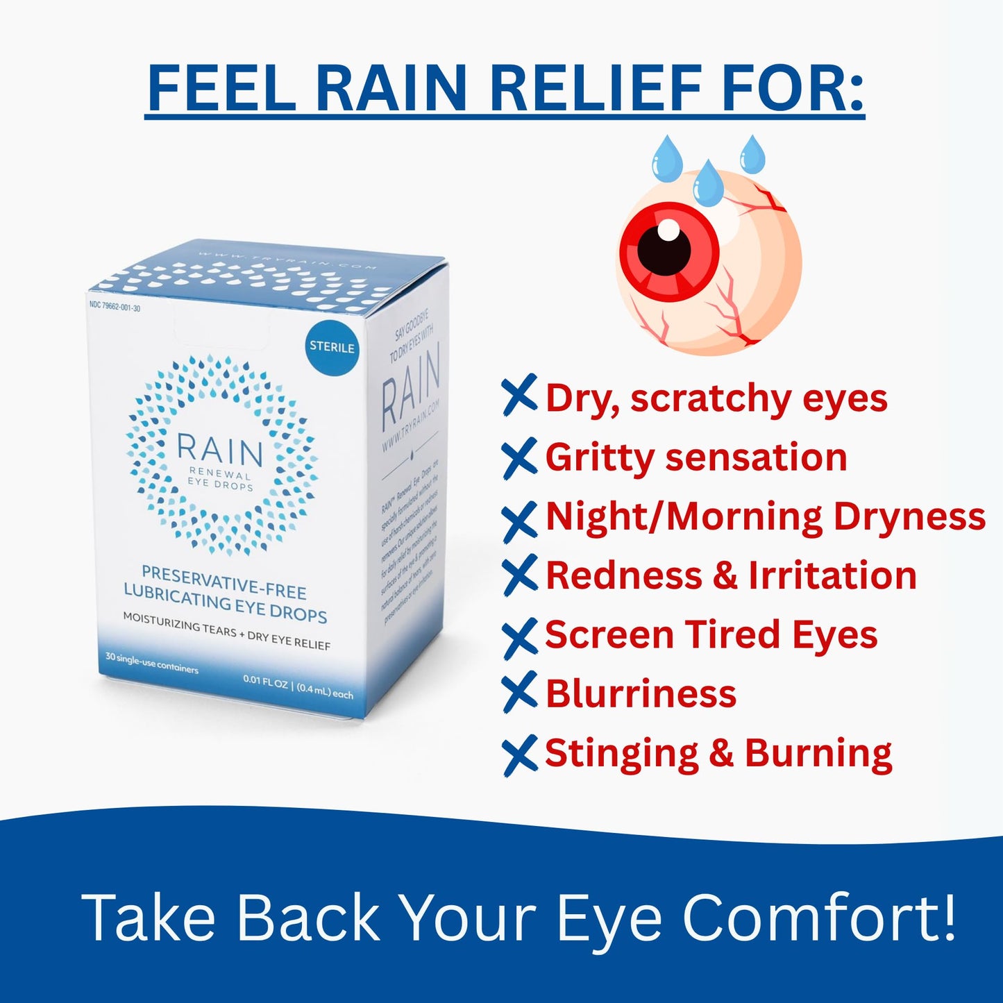 Rain Preservative Free Eye Drops – Natural Dry Eye Relief, Contact Lens Friendly