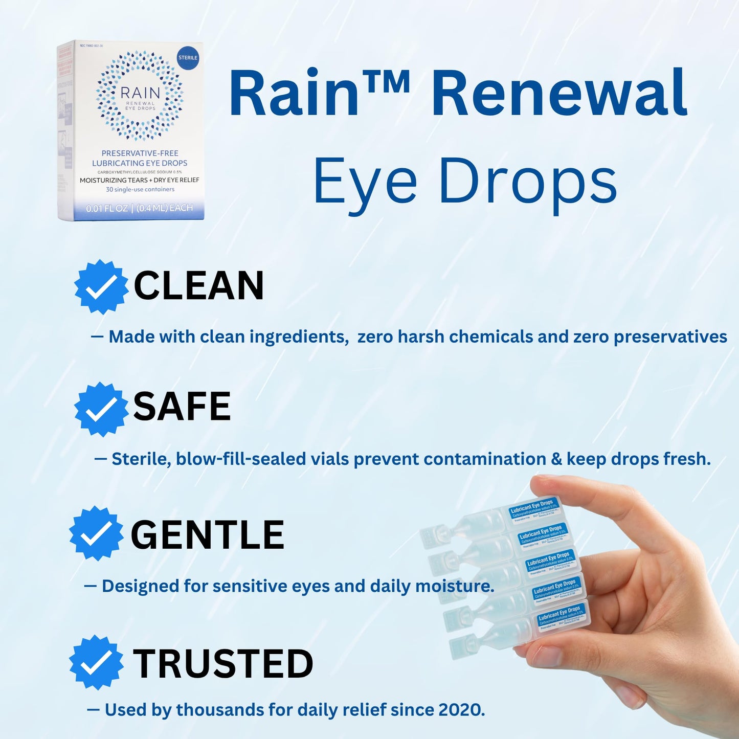 Rain Preservative Free Eye Drops – Natural Dry Eye Relief, Contact Lens Friendly