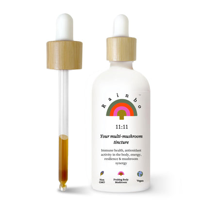 Rainbo 11:11 Multi Mushroom Tincture – 11-Mushroom Dual Extract for Immune & Brain Support, 3.4 fl oz, Vegan
