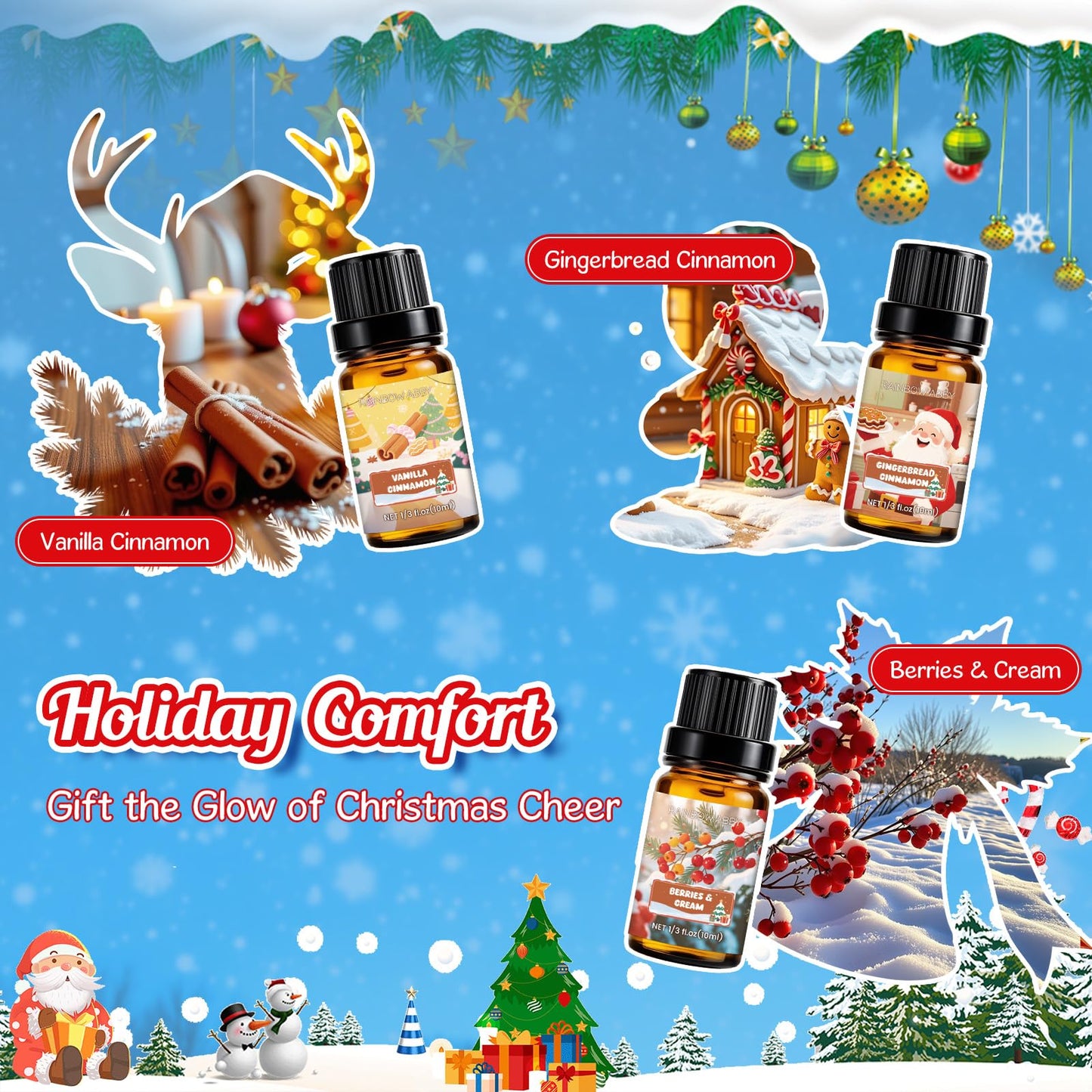 RAINBOW ABBY Christmas Fragrance Oil Set – 6x10ml Holiday Diffuser Oils