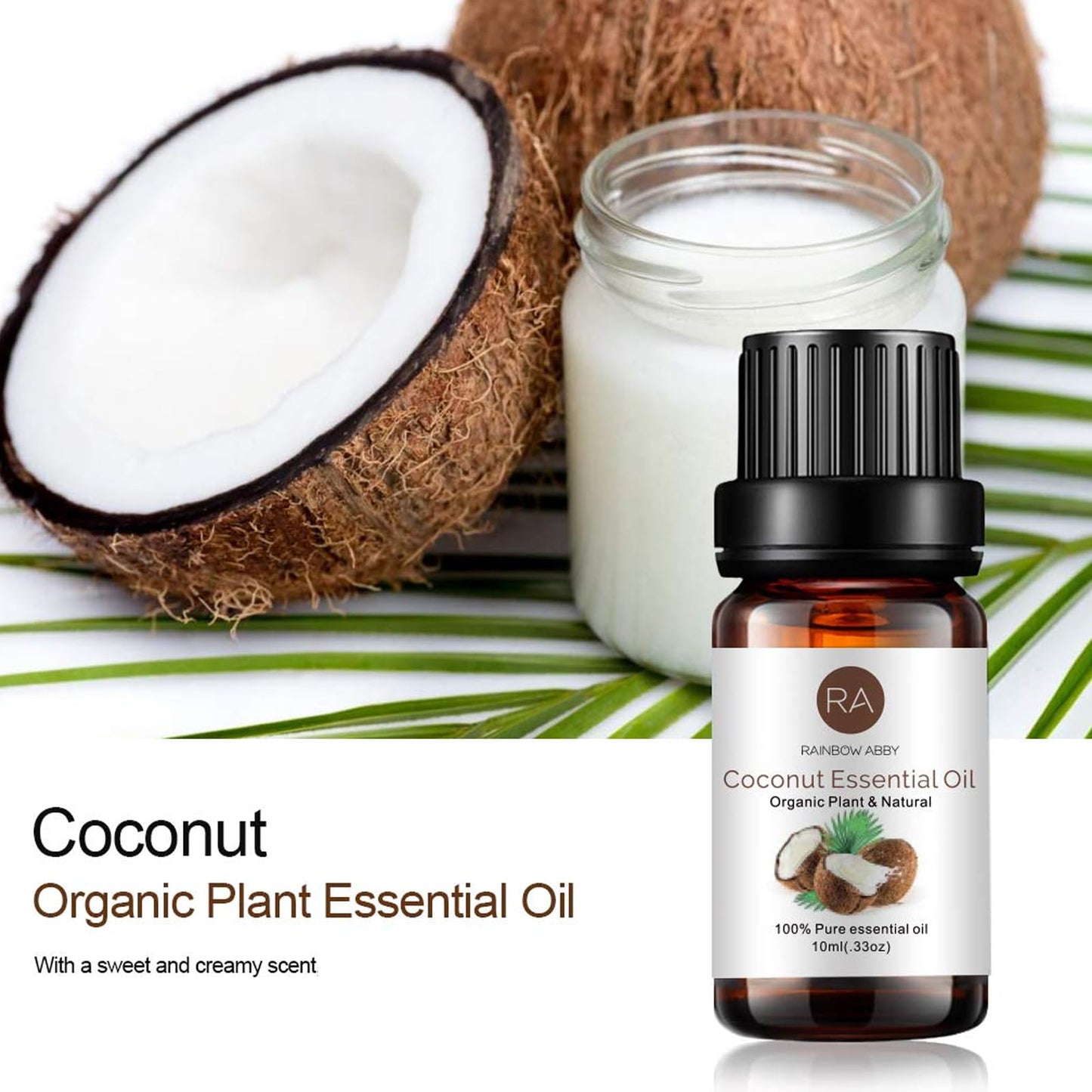 Rainbow Abby 2-Pack Coconut Essential Oil – Pure, Undiluted, Therapeutic Grade (2x10 mL)