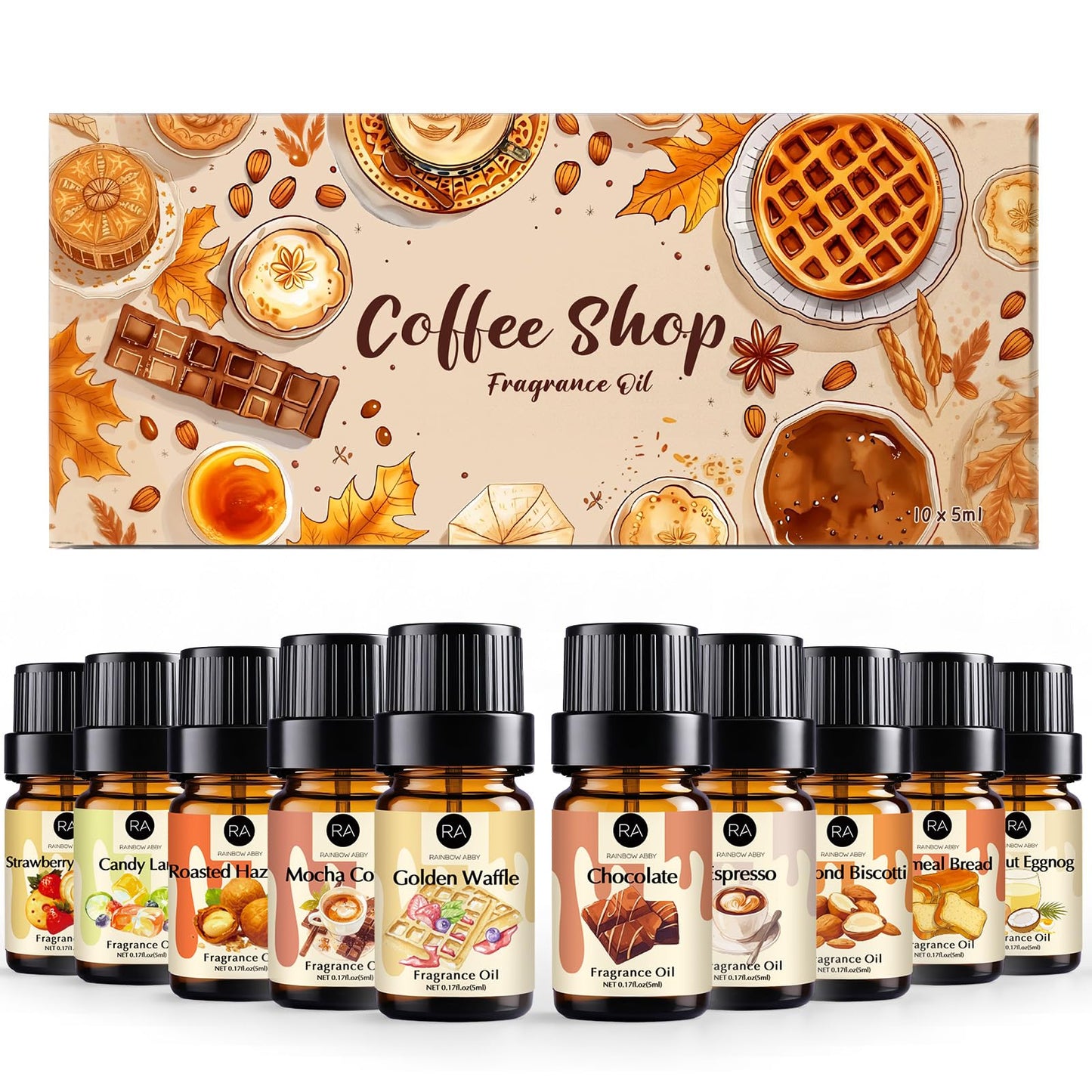 Rainbow Abby Coffee Shop Fragrance Oil Set – Espresso, Mocha, Chocolate & More for Candles & Soap