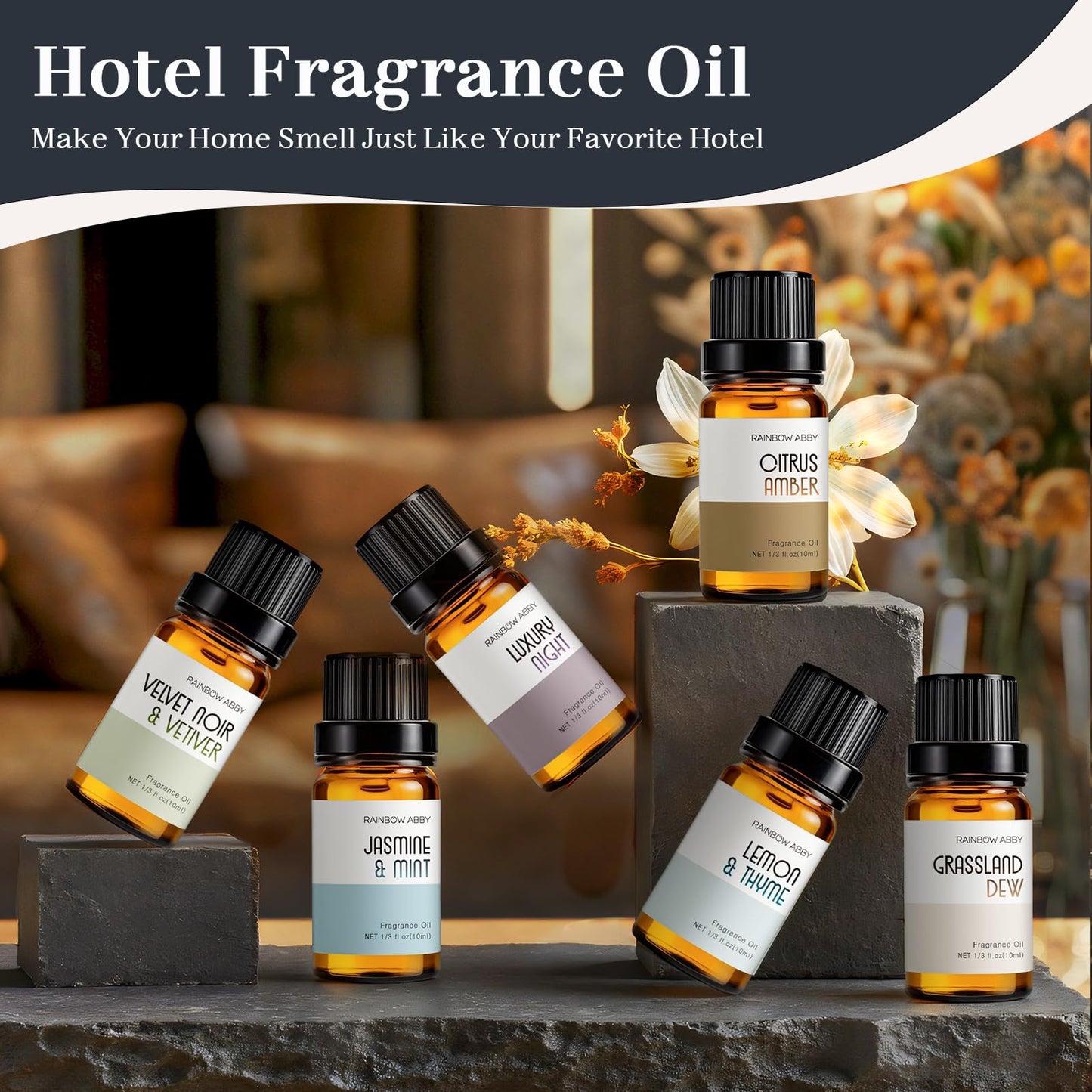 RAINBOW ABBY Hotel Collection Diffuser Oil – 6 Fragrances for Home & Hotel