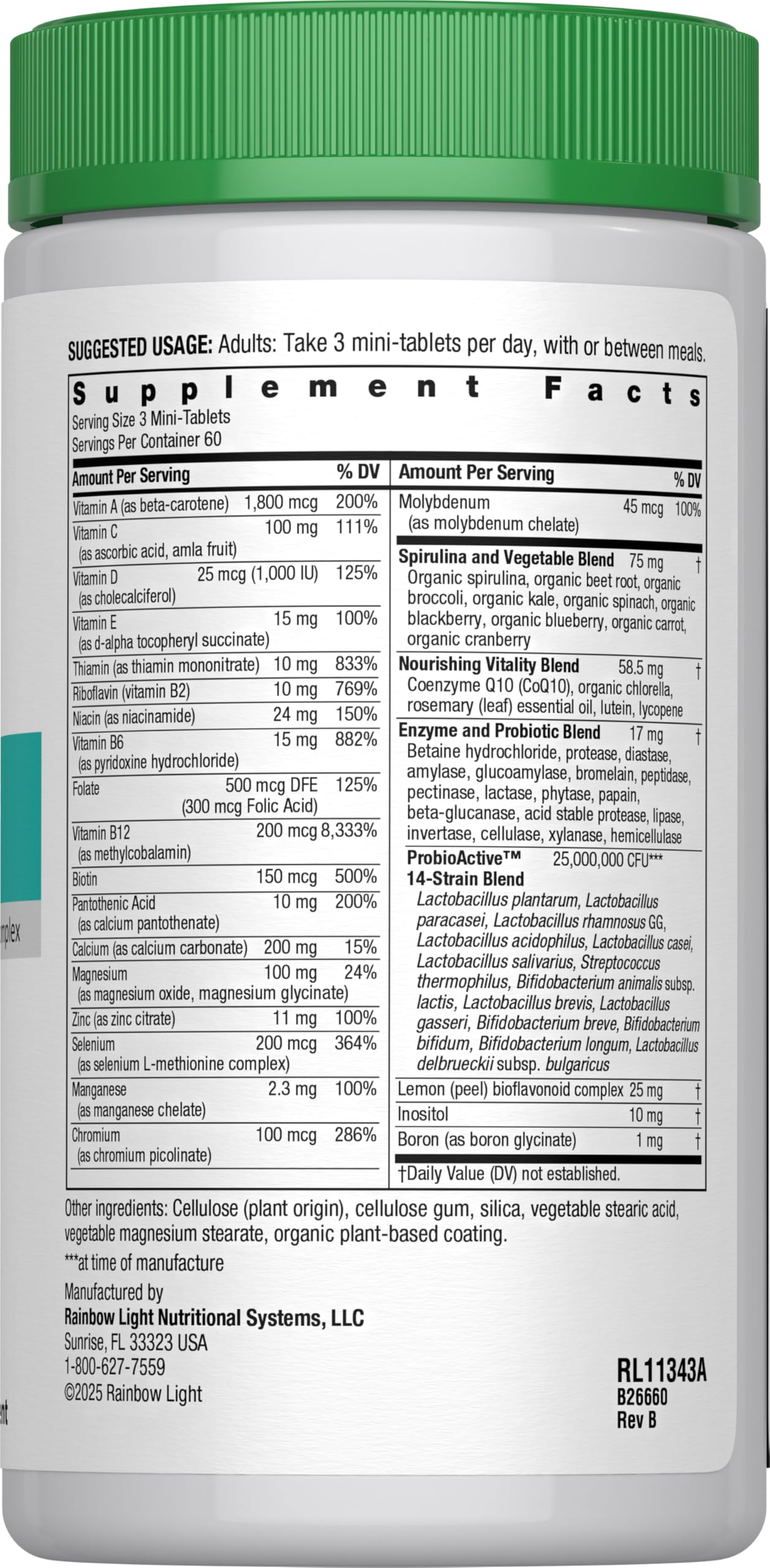 Rainbow Light 50+ Mini-Tablet Multivitamin – Age-Defense Probiotic & Antioxidant (180 Tabs)