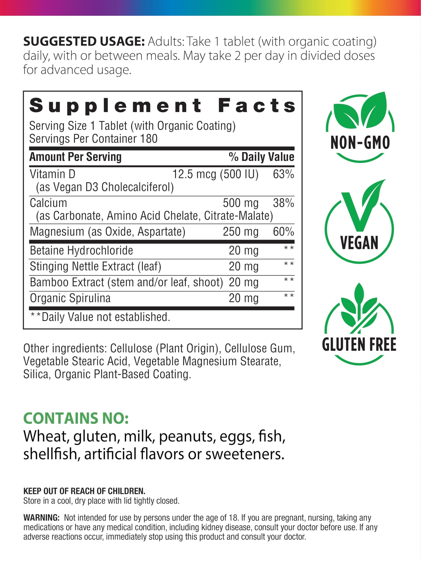 Rainbow Light Calcium with Magnesium and Vitamin D3 Tablets – Bone Health & Teeth Support, Vegetarian & Gluten Free (180 Count)