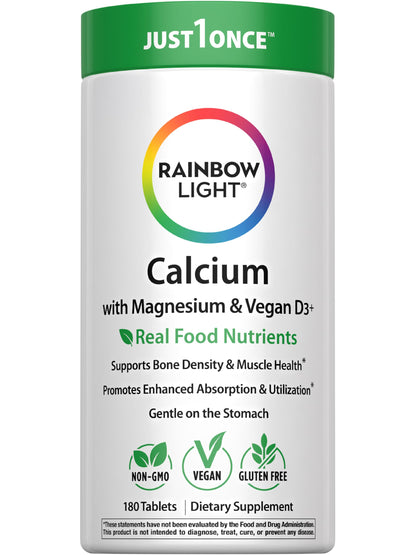Rainbow Light Calcium with Magnesium and Vitamin D3 Tablets – Bone Health & Teeth Support, Vegetarian & Gluten Free (180 Count)
