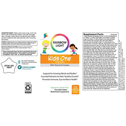 Rainbow Light Kid's One Multivitamin for Kids – 90 Count, Fruit Punch – Immune Support, Vitamin B Complex, Probiotics, Vegetarian & Gluten Free