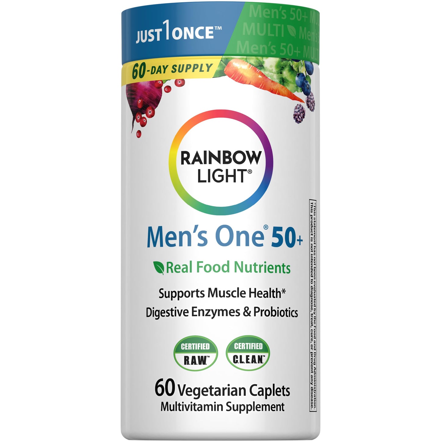 Rainbow Light Men's One 50+ Multivitamin – High Potency Immune Support, Non-GMO, Vegetarian, 60 Tablets