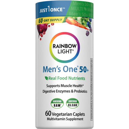 Rainbow Light Men's One 50+ Multivitamin – High Potency Immune Support, Non-GMO, Vegetarian, 60 Tablets