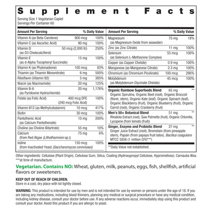 Rainbow Light Men's One 50+ Multivitamin – High Potency Immune Support, Non-GMO, Vegetarian, 60 Tablets