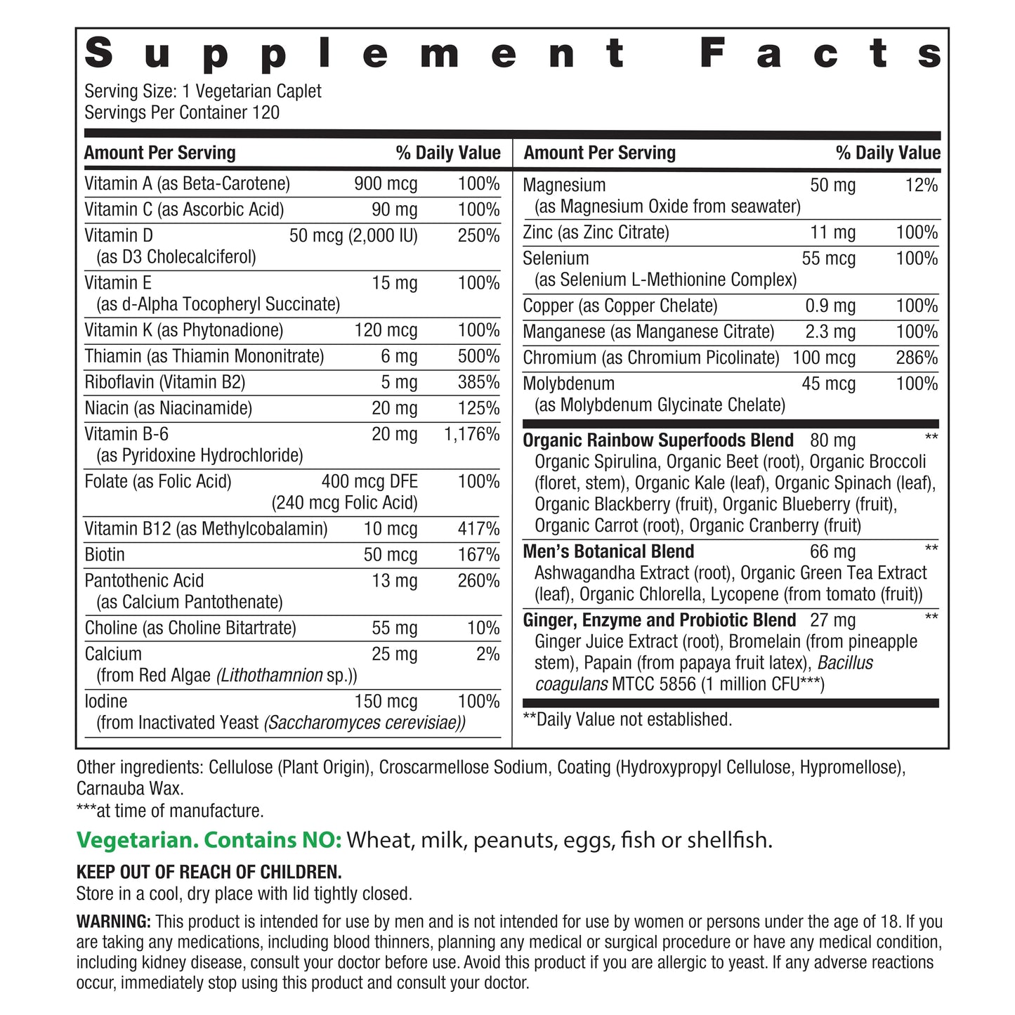 Rainbow Light Men's One Multivitamin – High-Potency Immune Support, 120 Count, Vegetarian